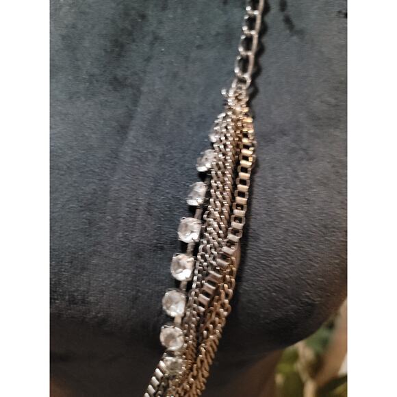 Women's Silver Tone Multi Layer Rhinestone Chain Necklace With Lobster Clasp - Picture 4 of 6